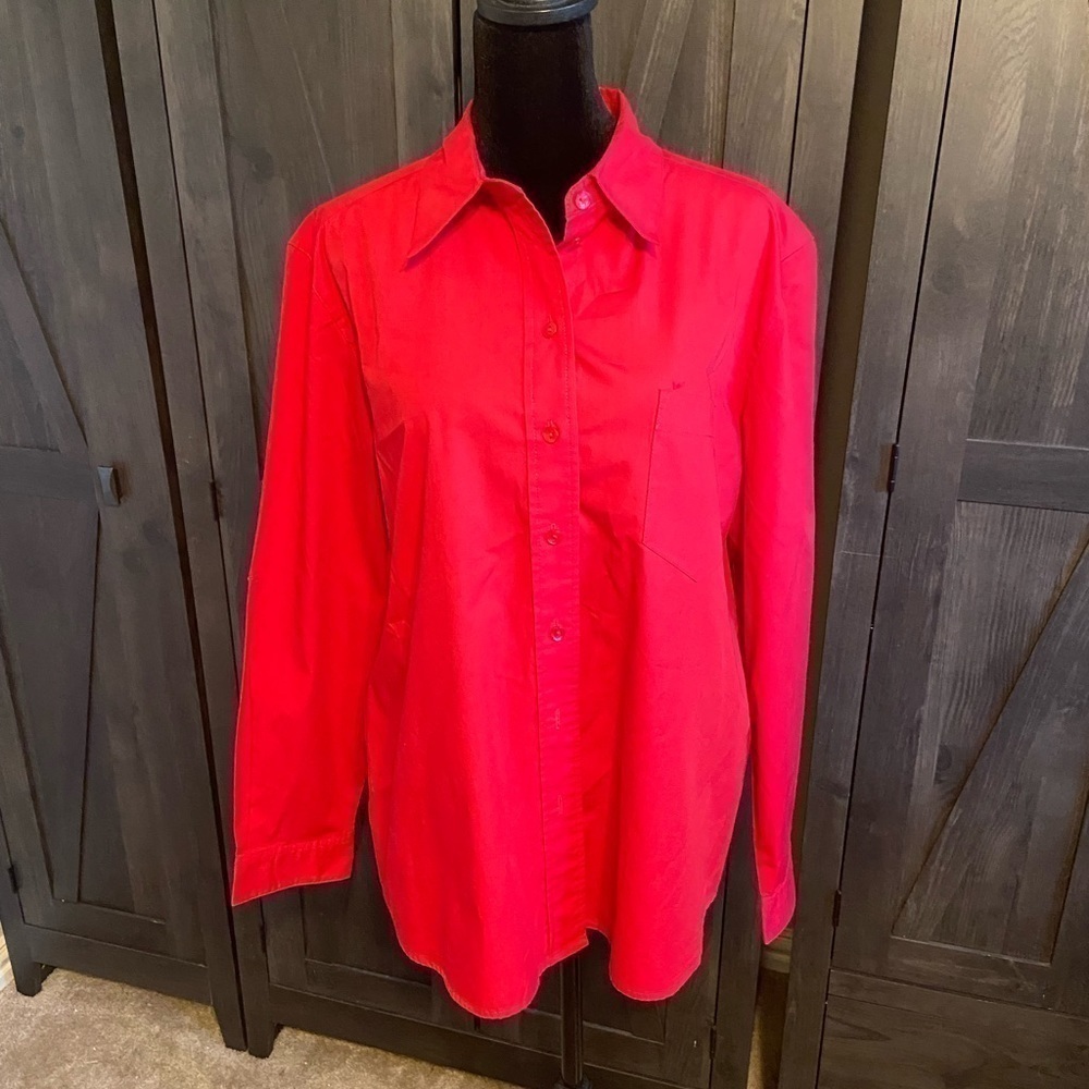 Red women’s button down dress shirt. Size 16